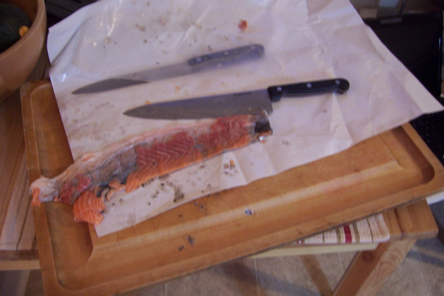 skinning the salmon